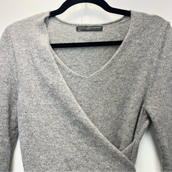 Peruvian Connection Royal Allaca Faux Wrap Dress Size Small Gray Long Sleeves - Picture 5 of 9